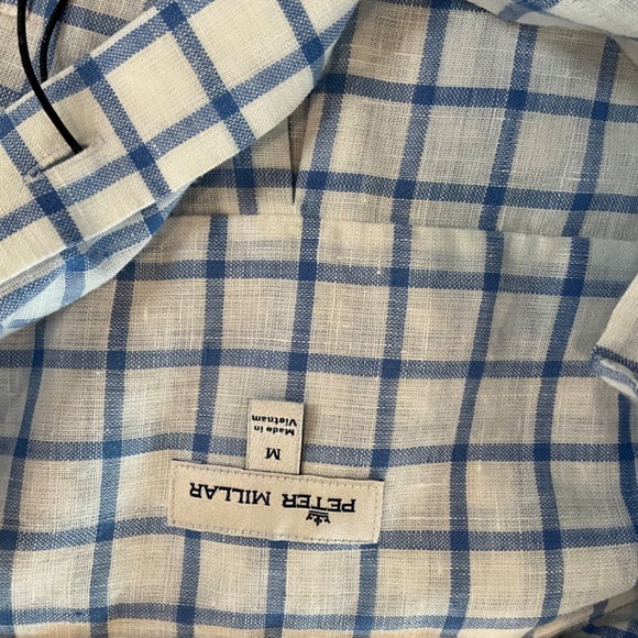 Peter Millar Linen Checkered Long Sleeve Button Down Men’s Casual Shirt - Picture 6 of 6